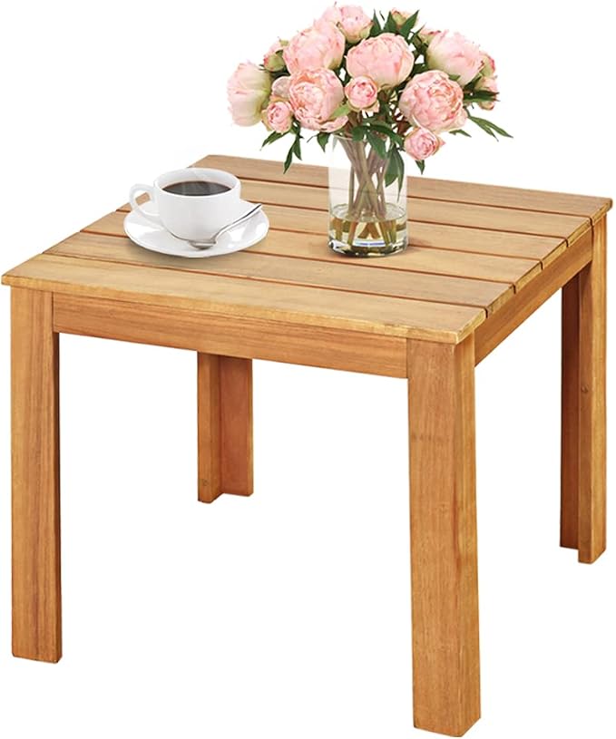 Giantex Outdoor Side Table, Acacia Wood Adirondack Table W/Oil Finished, 220lbs Weight Capacity, Square End Table for Patio, Backyard, Garden, Poolside & Balcony (1, Natural)