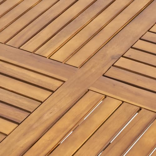 47.25" Round Acacia Wood Dining Table with Teak Finish, Weather-Resistant Slatted Patio Table for Outdoor & Indoor Use
