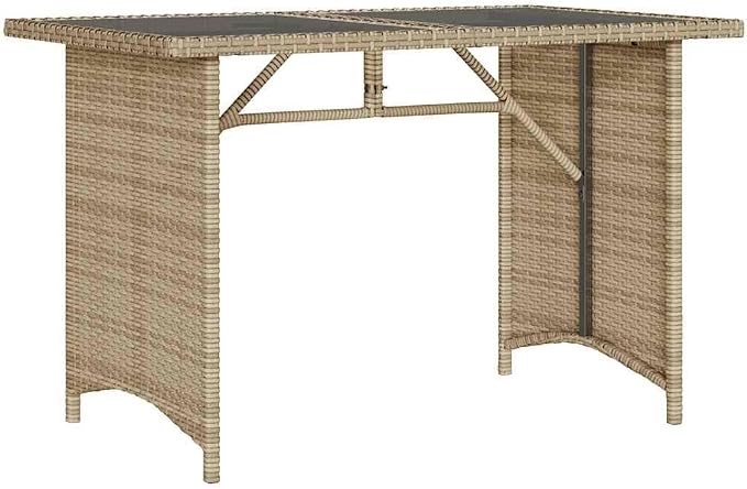 Beige PE Rattan Garden Table Powder-Coated Steel | Clear Tempered Glass Top, Seats 4, Easy Assembly, Lightweight for Patio