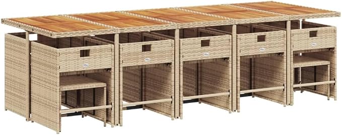 15 Piece Patio Dining Set with Cushions, Space Saving PE Rattan Garden Furniture Table and Chair Set, Foldable Chairs and Stools for Backyard, Deck, and Outdoor Space