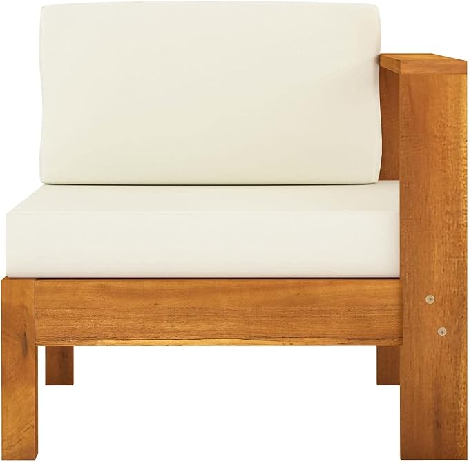 8 Piece Patio Lounge Set with Cream White Cushions,Outdoor Couch,Patio Bar Set,Modern Outdoor Furniture,Dining Bench with Back,Bistro Set,for Patio Deck Garden,Backyard & Lawn,Acacia Wood