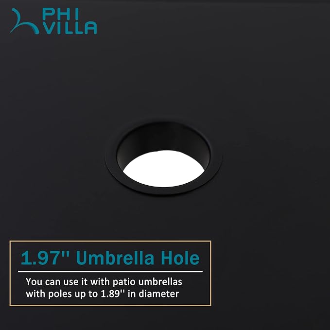 PHI VILLA Outdoor Bar Table 38" Height Patio Metal Bistro Dining Table Square with Umbrella Hole for Lawn Garden Backyard