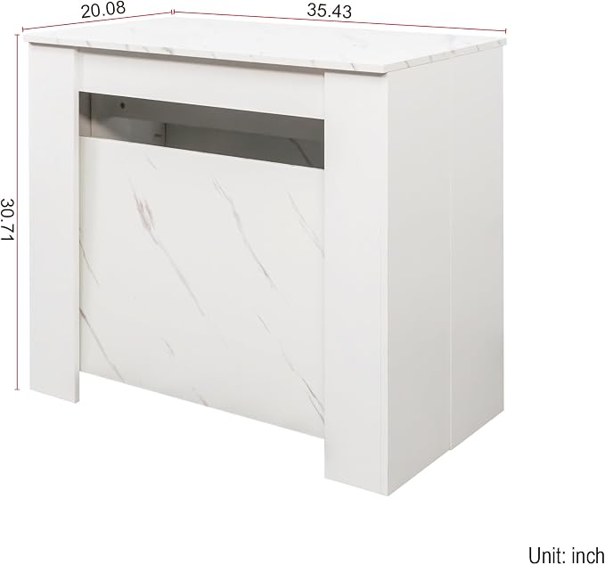 20.08”-118.11” Extendable Dining Room Table, 1-10 People Wood Long Foldable Tables with Storage Cabinet & Outlet, Space Saving Expanding Table with for Kitchen, Living Room, White Marble