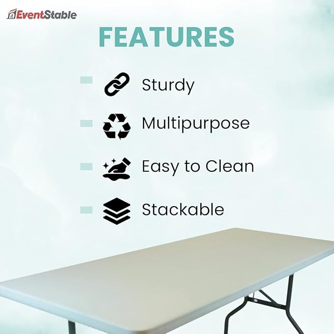 EventStable TitanPRO Plastic Folding Table - Sturdy Outdoor Folding Table - Lightweight Fold Up Table for Weddings Cocktail Parties patios - 8' x 30'' - 10 Pack