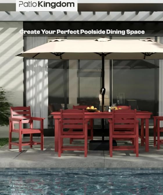 5-Piece Outdoor Dining Set for 4,Red | HDPE table, chairs included, umbrella hole design, weather-resistant furniture, perfect for balcony, deck, backyard