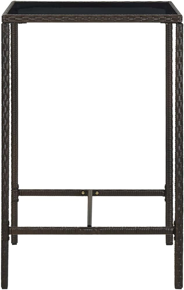 Outdoor Bar Table 27.6 x 27.6 x 43.3 inch Brown PE Rattan Patio Bistro Cocktail Table with Tempered Glass Top and Steel Frame Weather-Resistant for Garden Balcony Backyard Porch