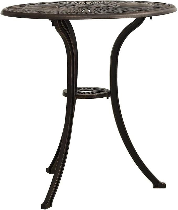 Bronze Cast Aluminum Round Patio Table 24.4x25.6in Small Outdoor Dining Side Furniture for Garden Balcony Camping Deck