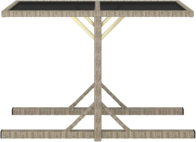 Poly Rattan Patio Table with Glass Top, Outdoor Side Table for Garden Bistro Balcony, Weather Resistant Beige Bistro Table 43.3 x 20.9 x 28.3 inches