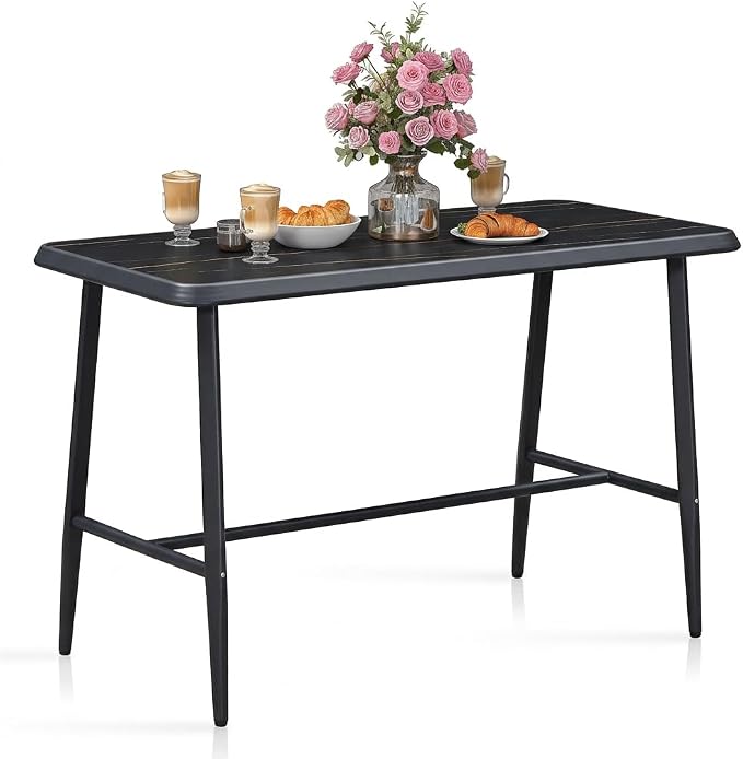 PURPLE LEAF Outdoor Bar Table Rectangular Bar High Pub Dining Table with Waterproof Tabletop for Patio Garden Balcony Dark Grey