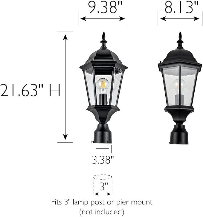 Design House Oak Creek Outdoor Post Light, Textured Black Post Lantern with Clear Beveled Glass, E26 Medium Base, Wet Rated Exterior Lamp for Driveways, Walkways, Porches & Patios, 589192-TBK | Post Mount, Traditional, Aluminum, Lighting, 589192-TBK