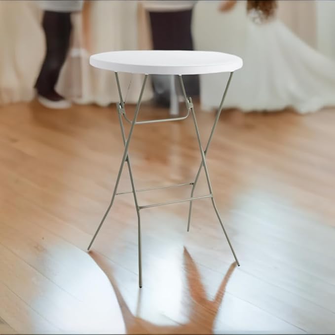 PRO&Family 32 Inch Round Cocktail Table - White, Tall, Foldable, High Top, Outdoor, Bar Height (7)