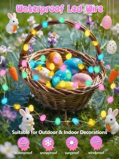 Easter Fairy Lights Battery Operated, 10FT 30 LED Chicken Egg String Lights | Remote Control, 8 Modes, Timer, Adjustable brightness, Waterproof Lights for Indoor Outdoor Classroom Christmas Decor