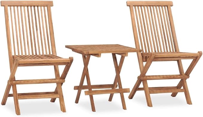 3 Piece Folding Patio Dining Set with Anthracite Cushions, Solid Teak Wood Bistro Set for Outdoor Garden and Terrace, Includes 1 Square Table and 2 Portable Chairs