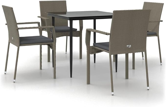5 Piece Outdoor Dining Set, Patio Furniture with PE Rattan Chairs and Tempered Glass Table, Comfortable Garden Bistro Set for Backyard, Deck, and Porch