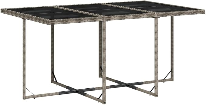 11 Piece Patio Dining Set with Cushions Gray Poly Rattan Outdoor Table and 10 Chairs Tempered Glass Top Foldable Storage Weather Resistant Garden Furniture for Backyard Deck Entertaining