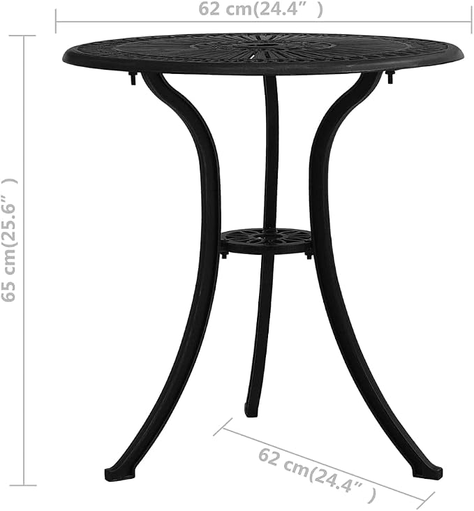 (Fast Delivery) Cast Aluminum Dining Table Outdoor Retro Bistro Table Round Dining Table with Umbrella Hole for Patio or Garden Garden Table Black 24.4"x24.4"x25.6" Cast Aluminum