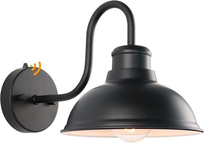 Dusk to Dawn Barn Lights Outdoor Wall Light 8" Exterior Lighting Fixtures | Anti-Rust Waterproof Farmhouse Industrial Vintage Matte Black Wall-Mount for Porch/Garage/Patio Yard ETL Listed