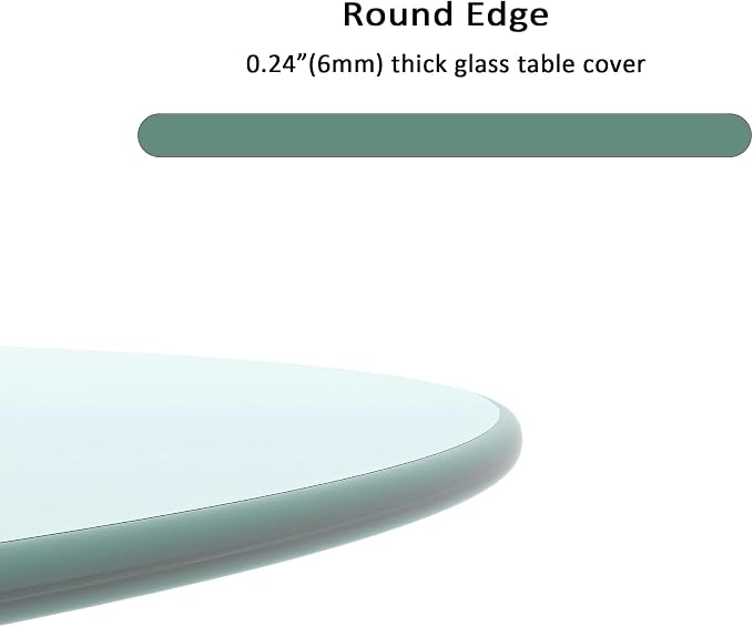 20" Round Glass Table Top - 1/4" Thick Round Polish Edge Tempered Glass, Replacement Glass Table Top for Kitchen/Patio