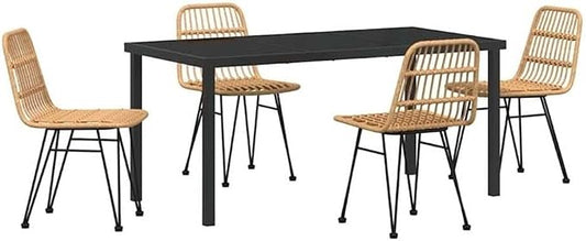 Afuera Living 5 Piece Poly Rattan Garden Dining Set, Weather-Resistant Materials, Powder-Coated Steel Frame, Brown Finish, Rectangular Table, Seating for 4, Modern Patio Furniture for Outdoor Dining
