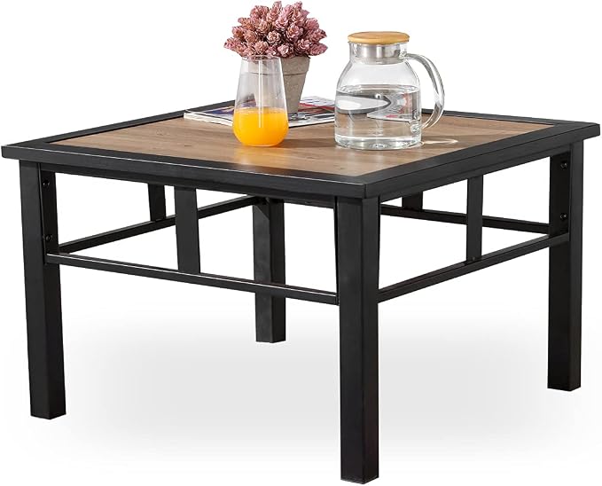 Aluminum Composite Panel Outdoor End Table, Weather Resistant, Black with Wood Grain, Square, Modern, Outdoor Side Table