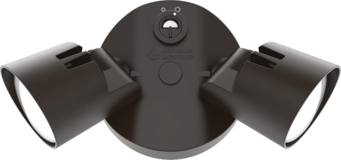 Lithonia Lighting HomeGuard 2-Light LED Outdoor Flood Lights, Dusk to Dawn | Dark Bronze Outdoor LED Lights, Adjustable Lumens, 4000K Cool White, Round Heads (HGX LED 2RH ALO 40K 120 PE DDB)