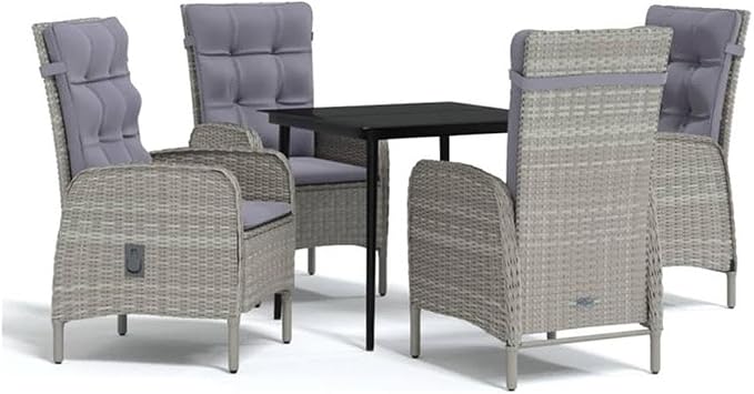 Afuera Living Contemporary Patio Dining Set, Powder-Coated Steel Frame, Gray and Black Finish, Includes Square Table and 4 Cushioned Chairs, Weather-Resistant, Modern Garden or Terrace Furniture