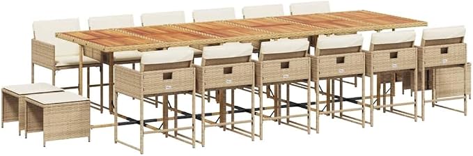 17-Piece Outdoor Dining Set, PE Rattan Garden Table and Chairs, Space-Saving Cube Furniture with Cushions, Patio Backyard Wicker Seating Group