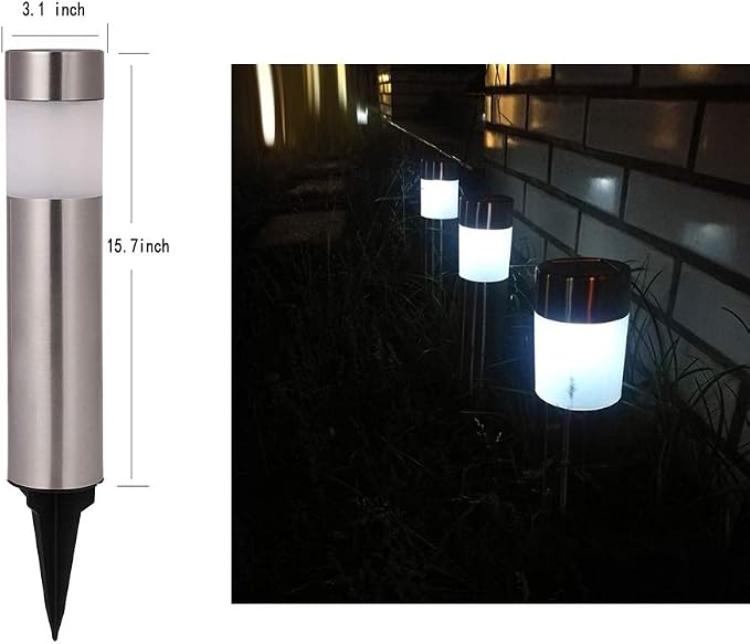 SUNWIND Solar Bollard Lights Outdoor - 6 Pack Stainless Steel Warm White LED Landscape Lights Waterproof Decorative Lighting for Backyard Lawn Patio