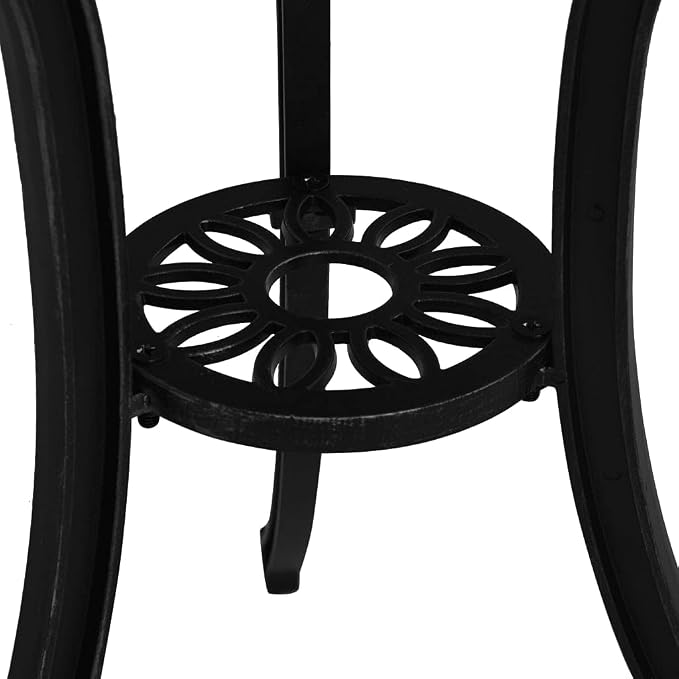 (Fast Delivery) Cast Aluminum Dining Table Outdoor Retro Bistro Table Round Dining Table with Umbrella Hole for Patio or Garden Garden Table Black 24.4"x24.4"x25.6" Cast Aluminum