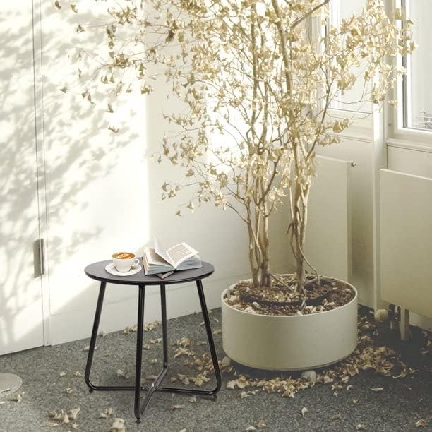 Side Table Anti-Rust Metal Outdoor End Table, Small Round Tables for Garden Balcony Yard, Black