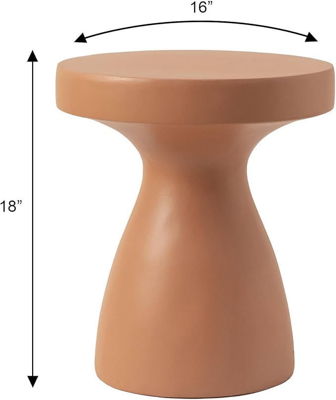 LeisureMod 16” Wide Round Side Table in Fiberstone with Hourglass Pedestal Design for Indoor and Outdoor Use Wisp Collection in Pink