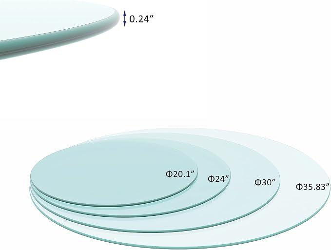 30" Round Glass Table Top - 1/4" Thick Round Edge Tempered Glass, Replacement Glass Table Top for Kitchen/Patio Table