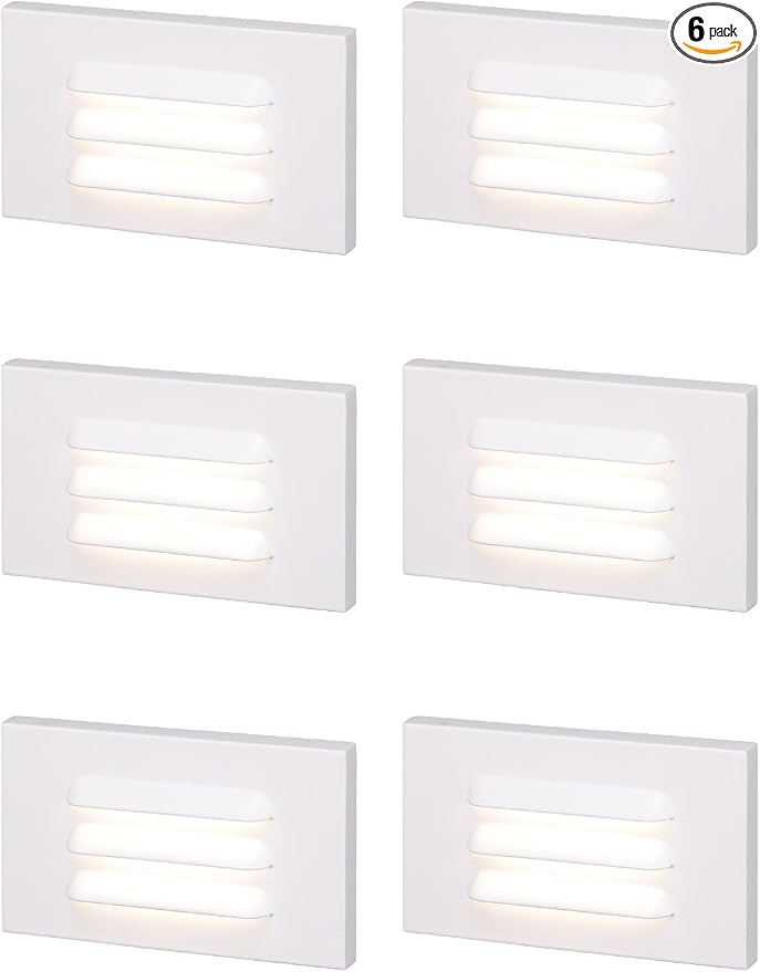 LEONLITE 6-Pack 5CCT 120V LED Step Lights, Louvered, White | Horizontal, 10%-100% Dimmable, CRI90, ETL, Indoor Outdoor Stair Lights, Wet Location, 2700K/3000K/3500K/4000K/5000K, Aluminum