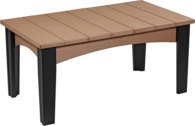 LuxCraft Island Coffee Table – HDPE Poly Lumber Outdoor Patio Table, Weather-Resistant Coastal Style, Low-Maintenance Durable Design (Cedar & Black)