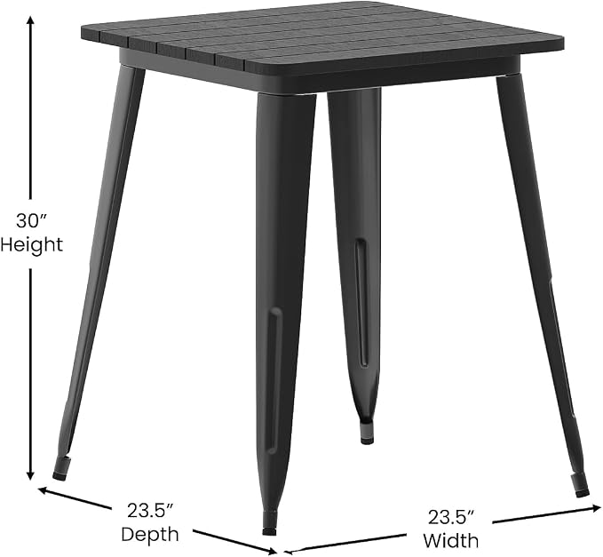 Flash Furniture Declan Commercial Outdoor Dining Table, All Weather Poly Resin Top with Steel Base, 23.75" Square, Black/Black