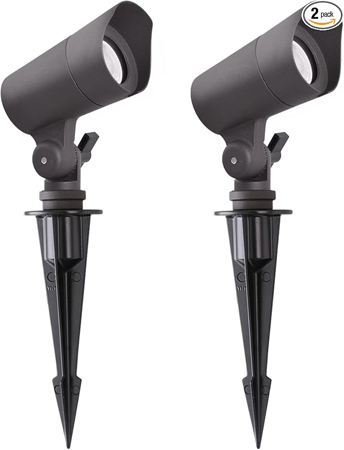 E ENERGETIC LIGHTING LED Landscape Lights with Connectors, 12V Low Voltage, Warm White 3000k, 4W, 175LM, Outdoor Waterproof Garden Pathway Lights Wall Tree Flag Spotlights with Spike Stand, 2 Pack