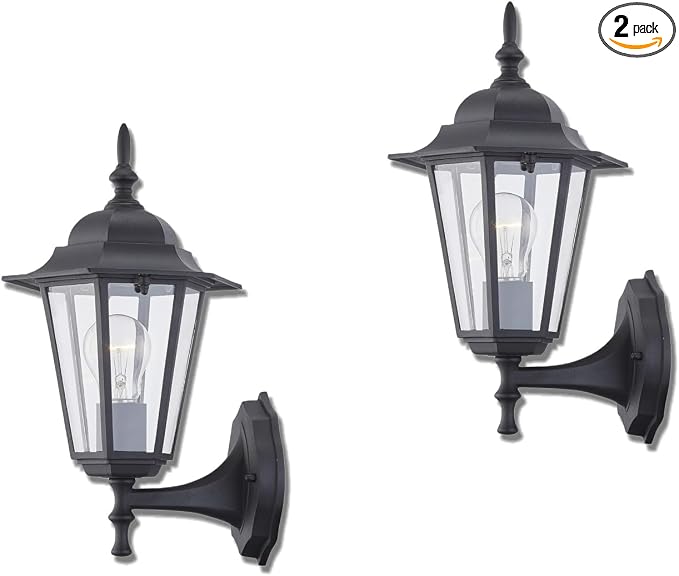 WISBEAM 2 Pack Outdoor Wall Light, Black Wall Sconce for House Porch Lighting Fixture, E26 Base 60W Max, Metal Housing Plus Glass, Wet Location Rated, ETL Qualified, Bulbs not Included