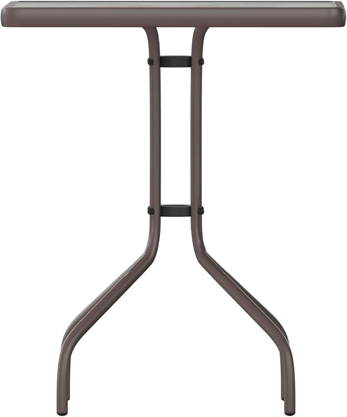 EMMA + OLIVER Benji Patio Dining Table - Bronze Metal Frame - 23.5" Square Tempered Glass Top - Suitable for Indoor/Outdoor Use