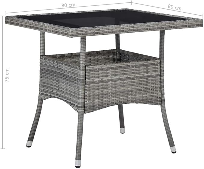 Bowery Hill Contemporary 5 Piece Patio Dining Set, Steel Frame with Poly Rattan and Acacia Wood, Gray and Black Finish, Weather-Resistant Cushions, Square Table and Armchairs, Outdoor Garden Furniture