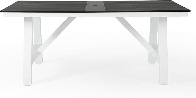 Costaelm Outdoor Dining Tables for Patio, 72" Rectangle 6-Person HDPE Dining Table with Umbrella Hole and Metal Frame for Outside, Garden, Poolside, Backyard, Porch, Balcony, Gray