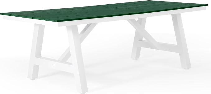 WestinTrends Cape May 90" HDPE Rectangle Outdoor Patio Dining Table with Umbrella Hole and Metal Frame, Dark Green