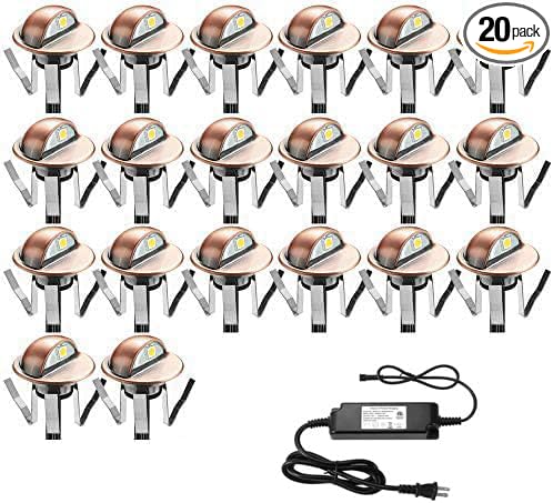 20pcs Low Voltage LED Deck Lights kit Φ1.38 Outdoor Garden Yard Decoration Lamp Recessed Landscape Pathway Step Stair Cold White LED Lighting, Bronze