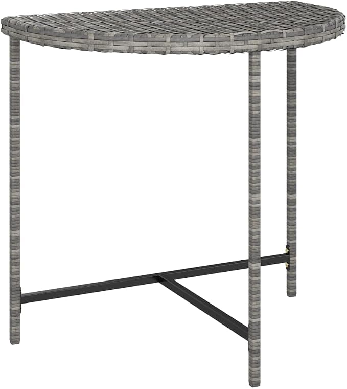 Wicker Half-Moon Patio Table, Half-Round Rattan Bistro Table, Gray 31.5"x19.7"x29.5" Poly Rattan, -285