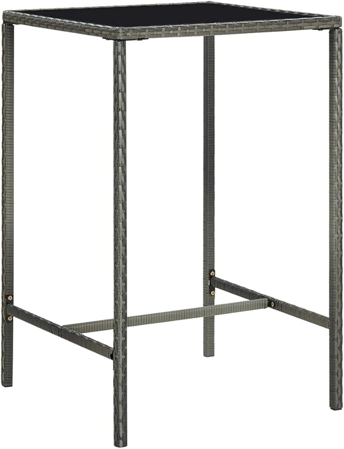 Outdoor Bar Table Grey 27.6 x 27.6 x 43.3 in Square Patio Cocktail Table PE Rattan & Tempered Glass Modern Bistro Table for Balcony Garden Porch Backyard