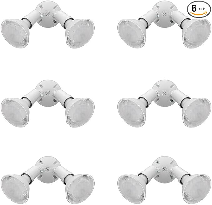 Lithonia Lighting Outdoor Flood Light Fixture, Adjustable Twin Par Flood Light Holder, Safety and Security, 120 Volts, Uses 2 Lamps Up to 150W (Not Included), White, 6-Pack (OFTH 300PR 120 WH CP6 M4)