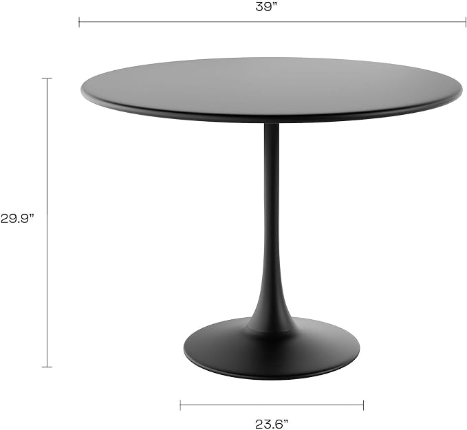 Jamesdar Kurv Commercial Grade 39 Inch Bistro Dining Table, Indoor & Outdoor, 150 lb Capacity, Steel Construction with Plastic Base Ring, Black