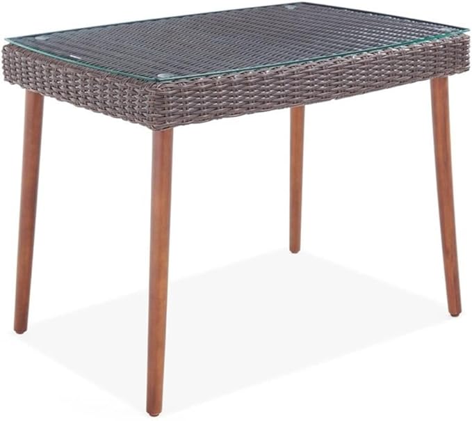 Alaterre Furniture Athens All-Weather Wicker Outdoor 26" H Cocktail Table with Glass Top, chocolate brown