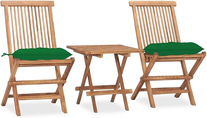 3 Piece Outdoor Folding Patio Dining Set with Cushion Solid Teak Wood Garden Table and Chairs for Backyard Deck Entertaining Space Saving