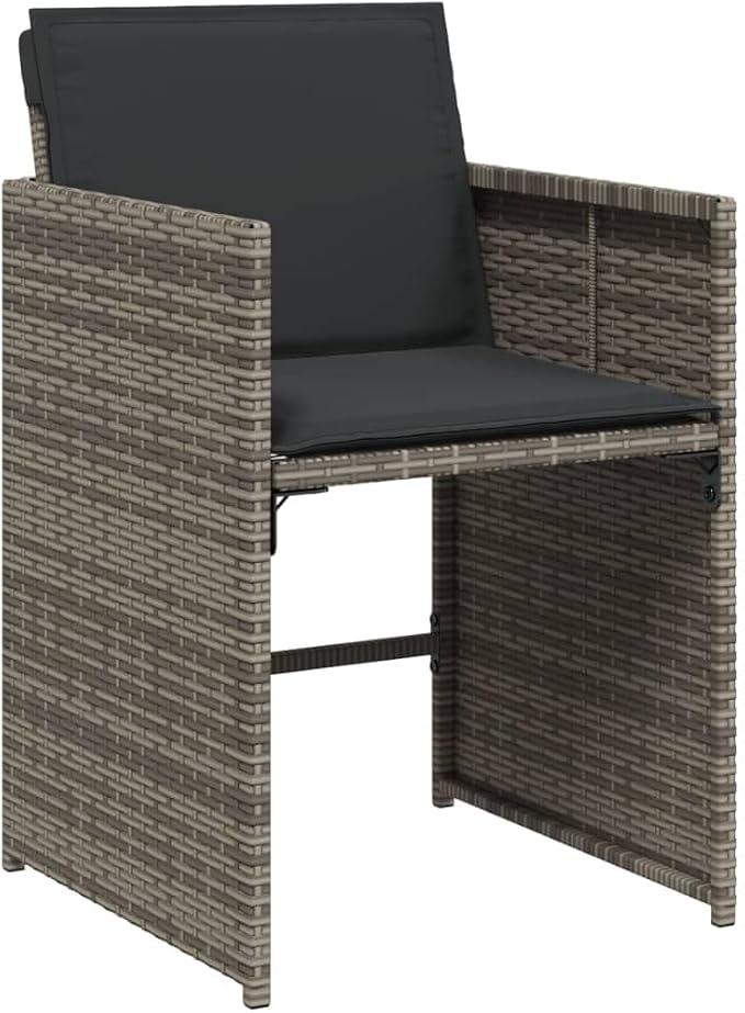 11 Piece Outdoor Patio Dining Set with Cushions Gray Poly Rattan, Foldable Chairs and Acacia Wood Table for Garden Backyard Deck Entertaining