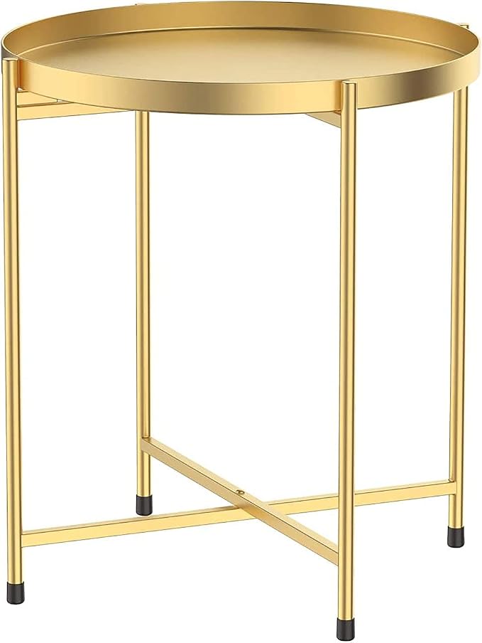 Tray Metal Round End Table Folding Small Side Table Outdoor & Indoor Coffee Table for Small Spaces Bedroom Patio,Black